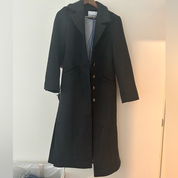 GANNI GREY WOOL FITTED COAT - Picture 4 of 5